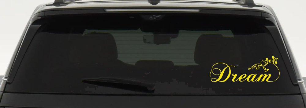 Dream with Swirls and Hearts Girlie Car or Truck Window Decal Sticker (Yellow)