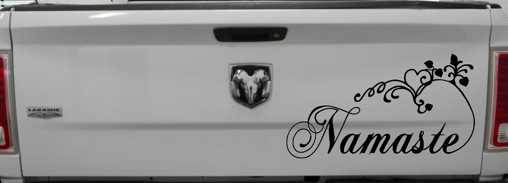 Namaste with Swirls and Hearts Yoga Car or Truck Window Decal Sticker