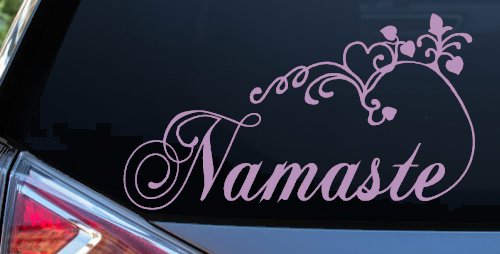Namaste with Swirls and Hearts Yoga Car or Truck Window Decal Sticker (Lilac)
