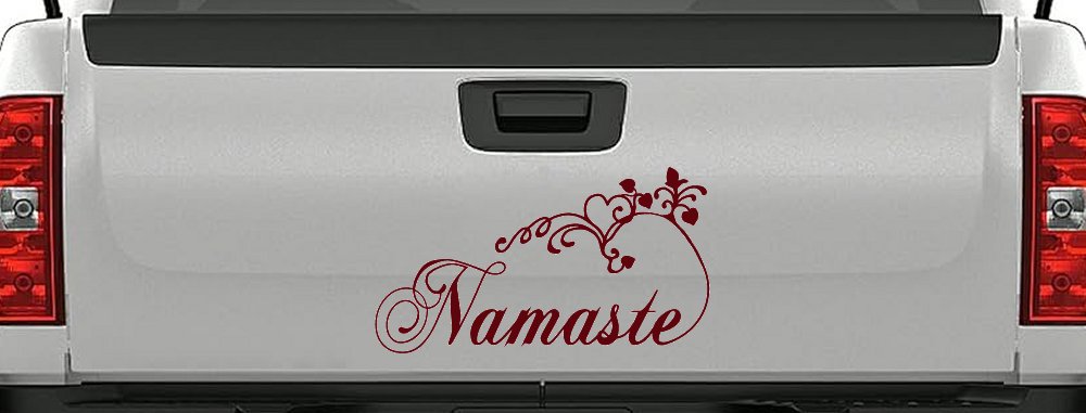 Namaste with Swirls and Hearts Yoga Car or Truck Window Vinyl Decal Sticker (Purple Red)