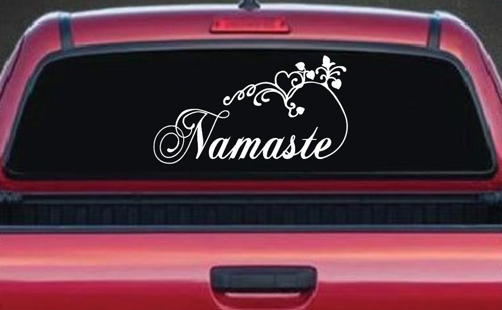 Namaste with Swirls and Hearts Yoga Car or Truck Window Decal Sticker