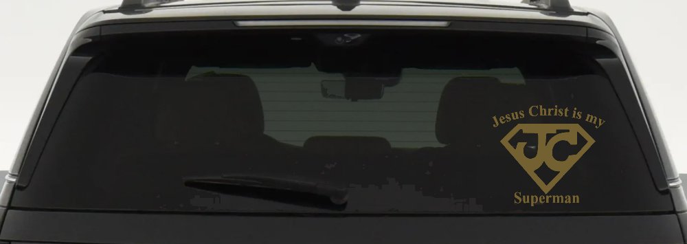 JC Jesus Christ Is My Superman Christian Car or Truck Window Vinyl Decal Sticker (Gold)