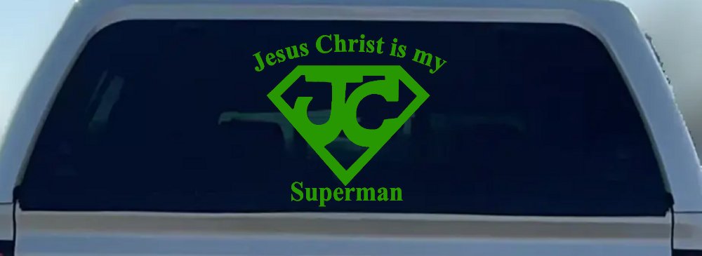 JC Jesus Christ Is My Superman Christian Car or Truck Window Decal Sticker (Lime)