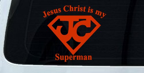 JC Jesus Christ Is My Superman Christian Car or Truck Window Vinyl Decal Sticker (Orange Red)