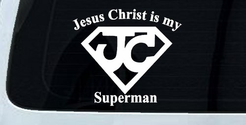 JC Jesus Christ Is My Superman Christian Car or Truck Window Vinyl Decal Sticker (White)