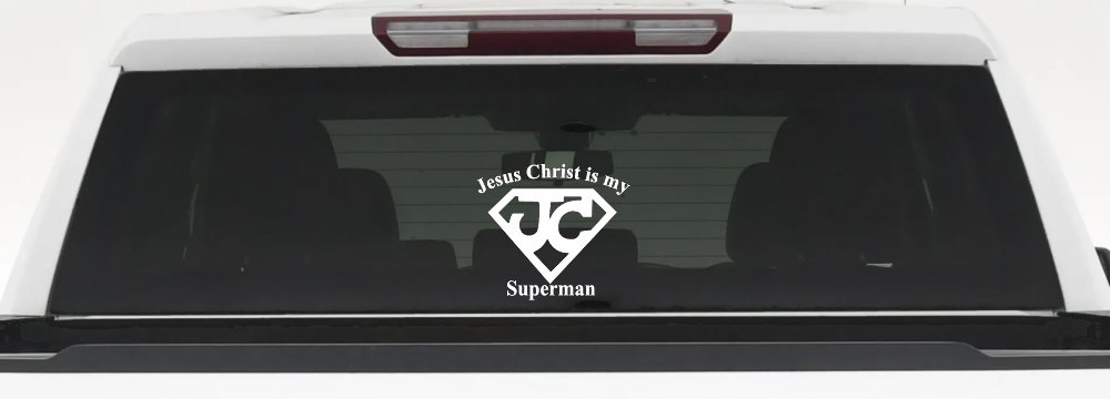 JC Jesus Christ Is My Superman Christian Car or Truck Window Vinyl Decal Sticker (White)