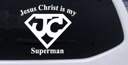JC Jesus Christ Is My Superman Christian Car or Truck Window Vinyl Decal Sticker (White)