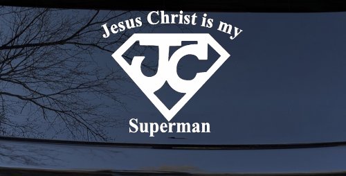 JC Jesus Christ Is My Superman Christian Car or Truck Window Vinyl Decal Sticker (White)