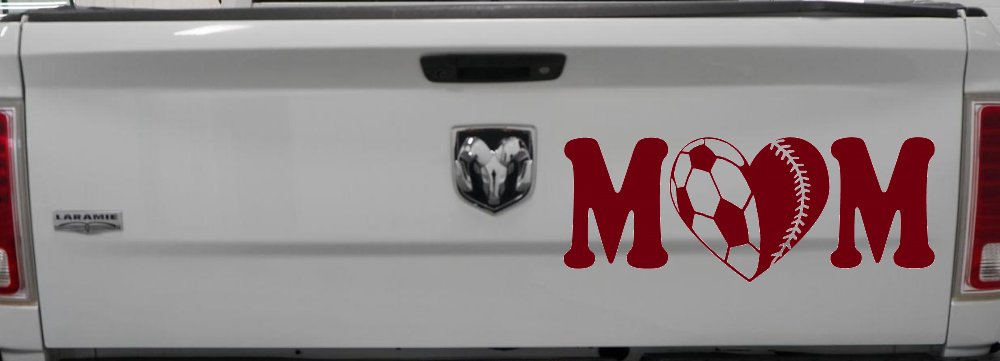 Soccer Softball Mom With Heart Sports Car or Truck Window Decal Sticker (Burgundy)