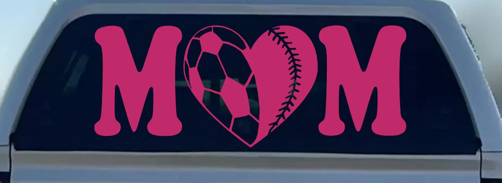 Soccer Softball Mom With Heart Sports Car or Truck Window Decal Sticker (Hot Pink)
