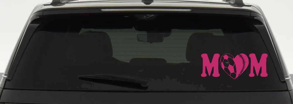 Soccer Softball Mom With Heart Sports Car or Truck Window Decal Sticker (Hot Pink)
