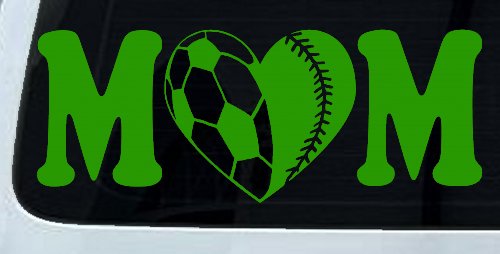 Soccer Softball Mom With Heart Sports Car or Truck Window Decal Sticker (Lime)