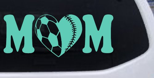 Soccer Softball Mom With Heart Sports Car or Truck Window Decal Sticker (Mint)
