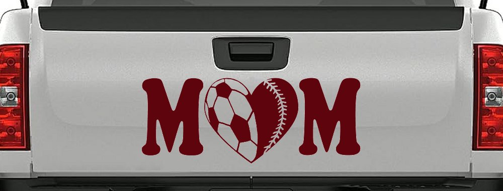 Soccer Softball Mom With Heart Sports Car or Truck Window Decal Sticker (Purple Red)