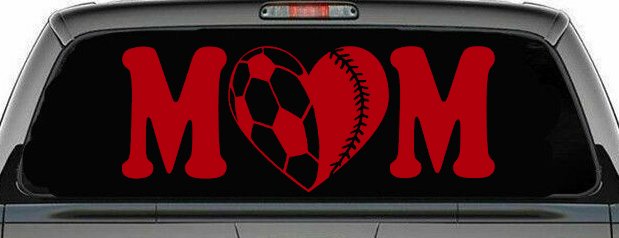 Soccer Softball Mom With Heart Sports Car or Truck Window Decal Sticker (Red)