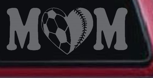 Soccer Softball Mom With Heart Sports Car or Truck Window Decal Sticker (Silver)