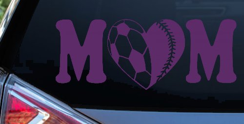 Soccer Softball Mom With Heart Sports Car or Truck Window Decal Sticker (Violet)