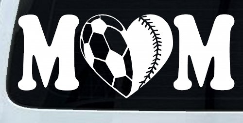 Soccer Softball Mom With Heart Sports Car or Truck Window Decal Sticker (White)