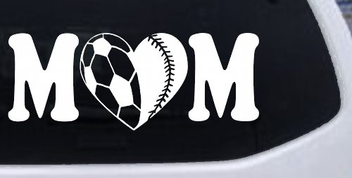 Soccer Softball Mom With Heart Sports Car or Truck Window Vinyl Decal Sticker (White)