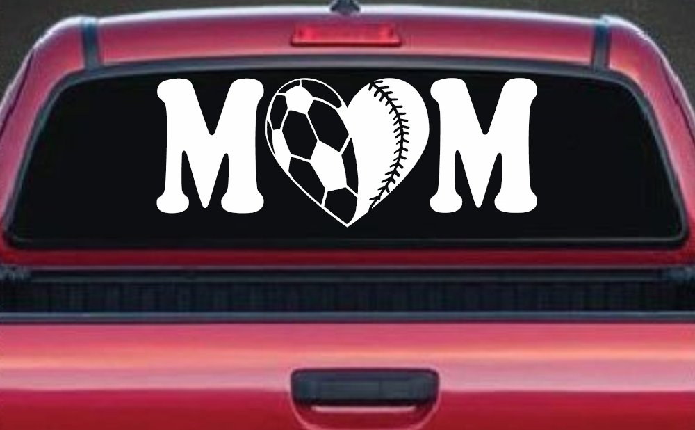 Soccer Softball Mom With Heart Sports Car or Truck Window Decal Sticker (White)