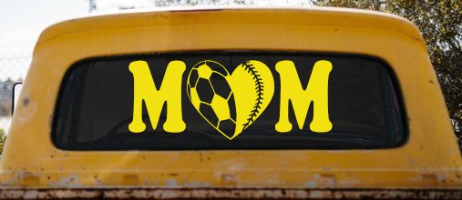 Soccer Softball Mom With Heart Sports Car or Truck Window Decal Sticker (Yellow)