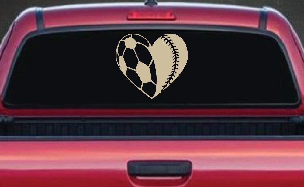Soccer Softball Heart Sports Car or Truck Window Decal Sticker (Desert Sand)