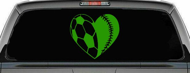 Soccer Softball Heart Sports Car or Truck Window Decal Sticker (Lime)