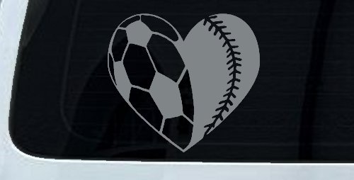 Soccer Softball Heart Sports Car or Truck Window Vinyl Decal Sticker (Telegrey)