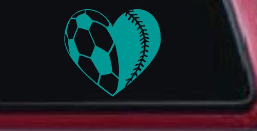 Soccer Softball Heart Sports Car or Truck Window Decal Sticker (Turquoise)