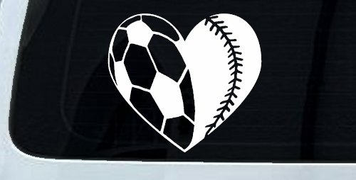 Soccer Softball Heart Sports Car or Truck Window Decal Sticker (White)