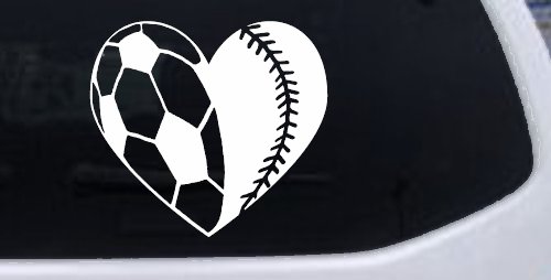 Soccer Softball Heart Sports Car or Truck Window Vinyl Decal Sticker (White)