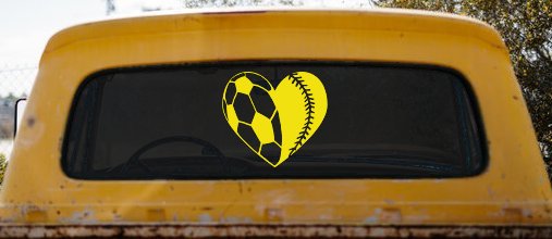 Soccer Softball Heart Sports Car or Truck Window Vinyl Decal Sticker (Yellow)