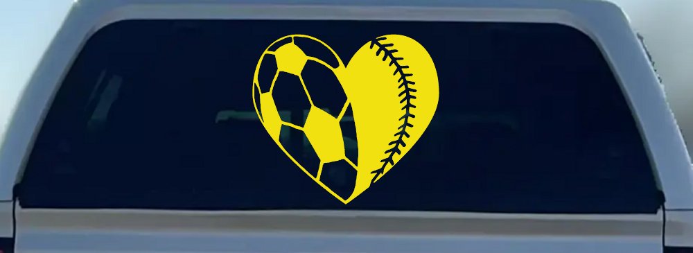 Soccer Softball Heart Sports Car or Truck Window Decal Sticker (Yellow)