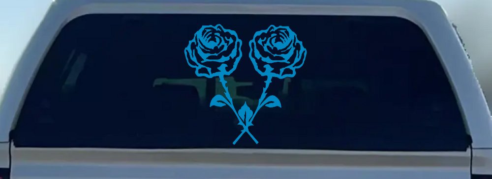 Long Stem Roses Flowers Car or Truck Window Vinyl Decal Sticker (Blue)
