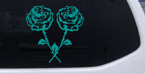 Long Stem Roses Flowers Car or Truck Window Decal Sticker (Turquoise)