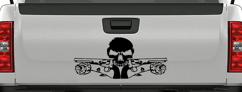 Roses Guns With Skull Biker Car or Truck Window Decal Sticker (Black)