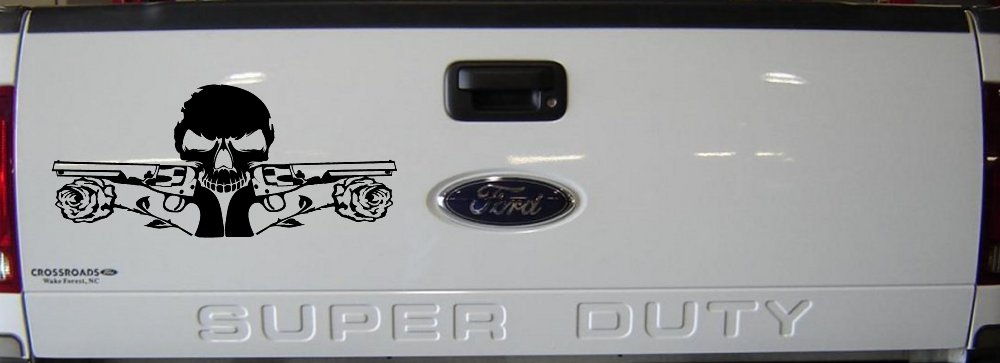 Roses Guns With Skull Biker Car or Truck Window Decal Sticker (Black)
