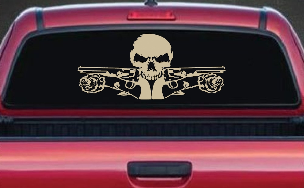 Roses Guns With Skull Biker Car or Truck Window Decal Sticker