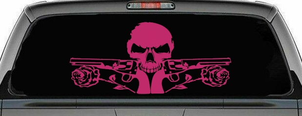 Roses Guns With Skull Biker Car or Truck Window Decal Sticker