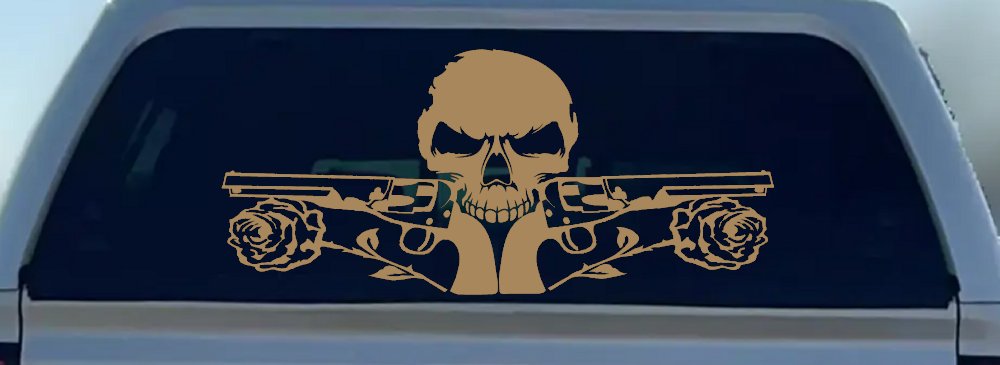 Roses Guns With Skull Biker Car or Truck Window Decal Sticker (Light Brown)
