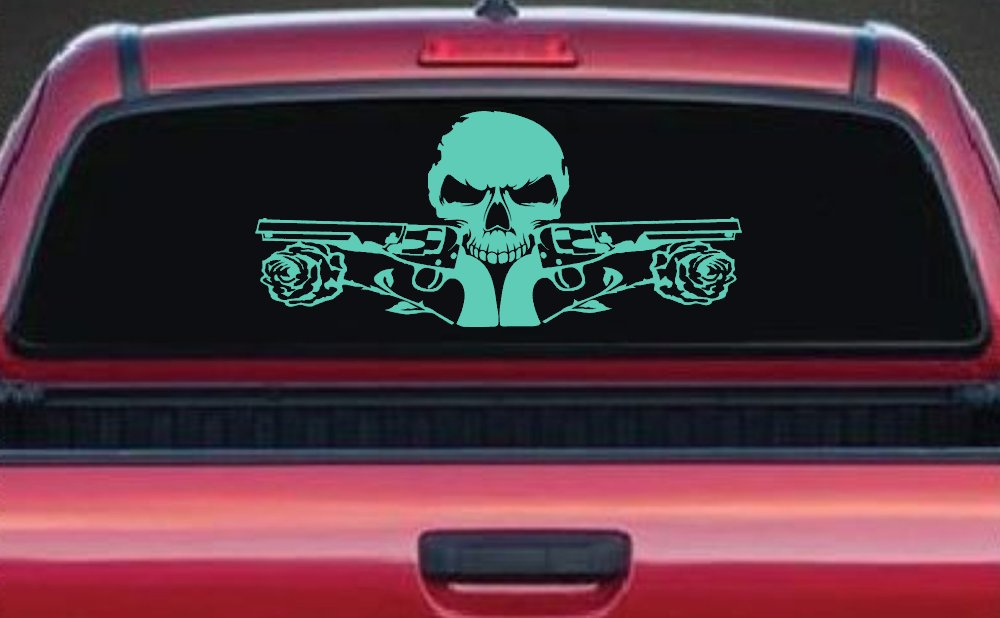 Roses Guns With Skull Biker Car or Truck Window Decal Sticker