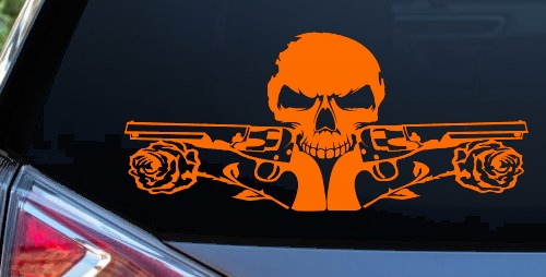 Roses Guns With Skull Biker Car or Truck Window Decal Sticker