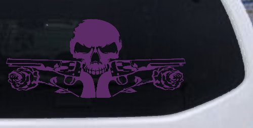 Roses Guns With Skull Biker Car or Truck Window Decal Sticker (Violet)