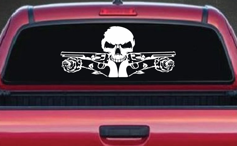 Roses Guns With Skull Biker Car or Truck Window Decal Sticker