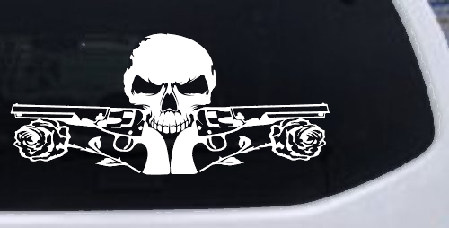 Roses Guns With Skull Biker Car or Truck Window Decal Sticker
