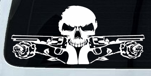Roses Guns With Skull Biker Car or Truck Window Decal Sticker