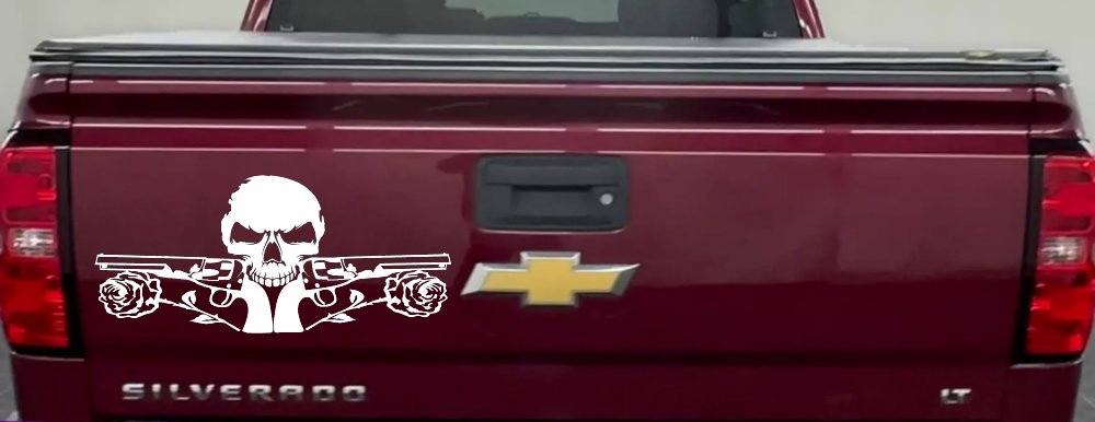 Roses Guns With Skull Biker Car or Truck Window Decal Sticker (White)