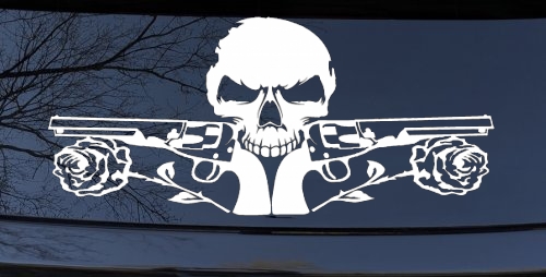 Roses Guns With Skull Biker Car or Truck Window Decal Sticker