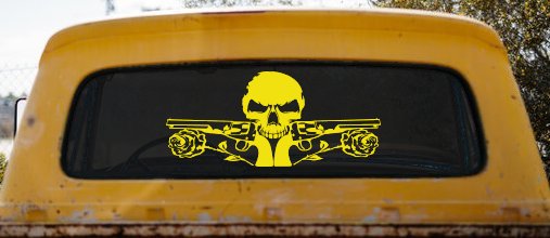 Roses Guns With Skull Biker Car or Truck Window Vinyl Decal Sticker (Yellow)
