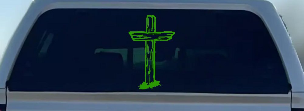 Single Rugged Cross Christian Car or Truck Window Decal Sticker (Lime)